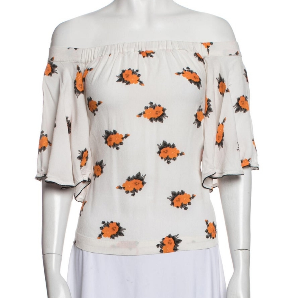 Ganni Orange Floral Bardot Top